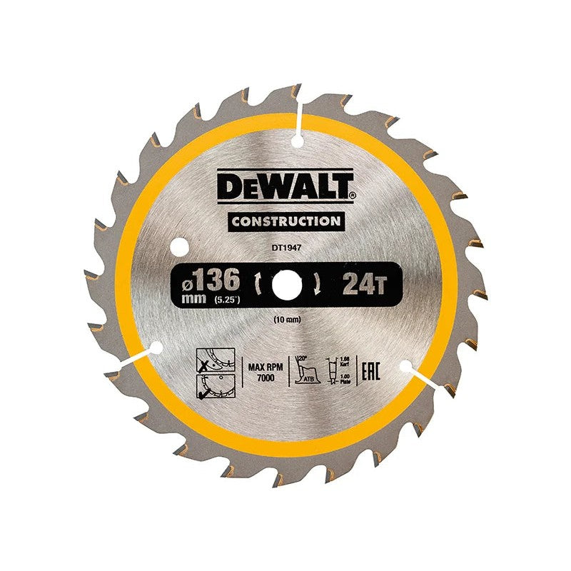 DEWALT Power Tools Cordless Construction Trim Saw Blade 136 x 10mm x 24T