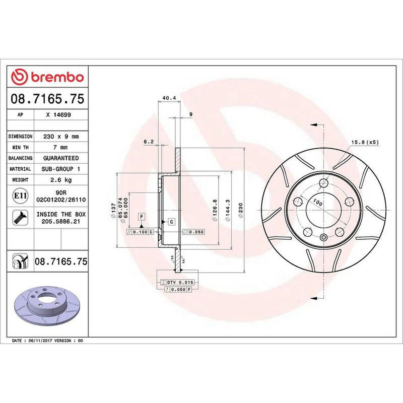 Brembo 2 x Slotted Rear Brake Discs 08.7165.75