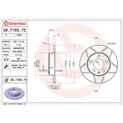 Brembo 2 x Slotted Rear Brake Discs 08.7165.75
