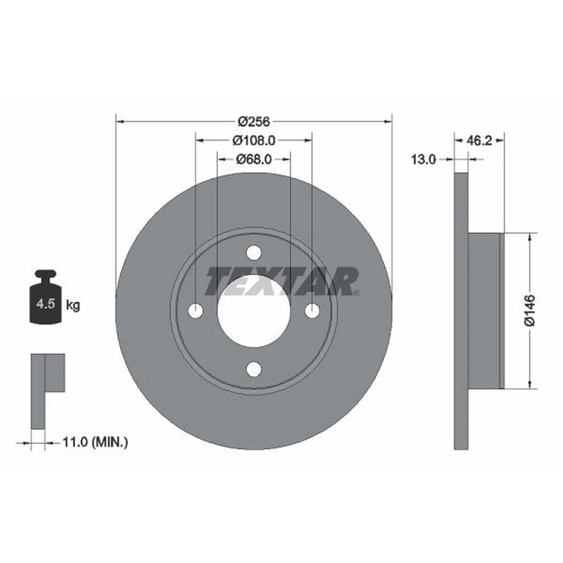 Textar 2 x Solid Front Brake Discs 92025900