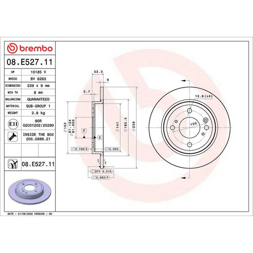 Brembo 2 x Solid Rear Brake Discs 08.E527.11