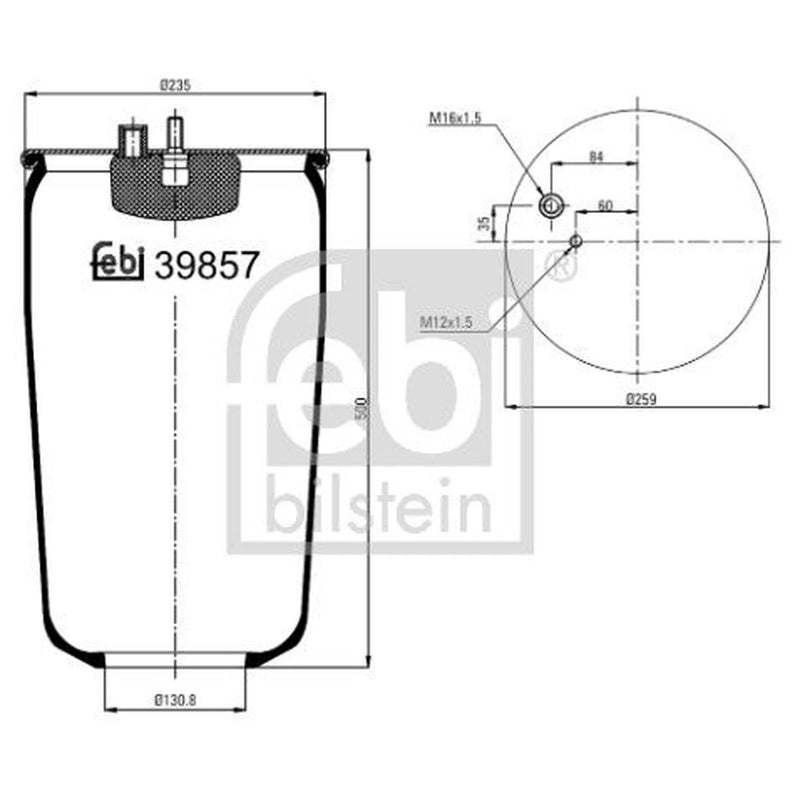 Febi Air Suspension Bellow 259mm Rear Right 39857