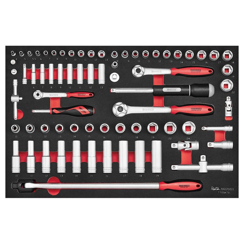 Teng Tools Socket Set FOAM4X4 73 Pieces 1/4" 3/8" 1/2" Drive