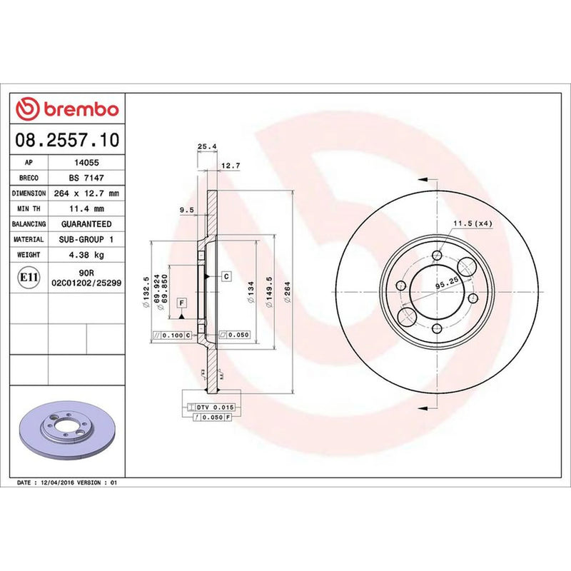 Brembo 2 x Solid Rear Brake Discs 08.2557.10