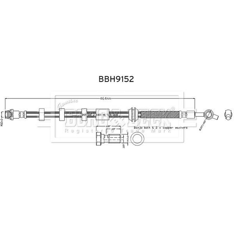 Borg & Beck Brake Hydraulic Hose Line Front Righ BBH9152