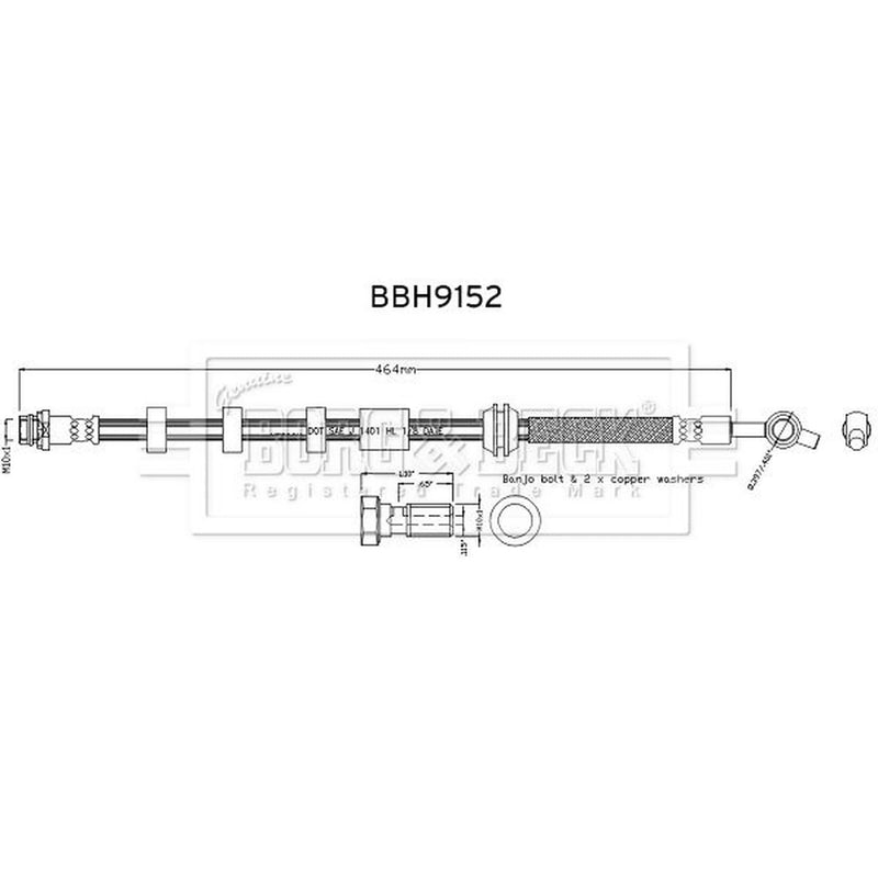 Borg & Beck Brake Hydraulic Hose Line Front Righ BBH9152