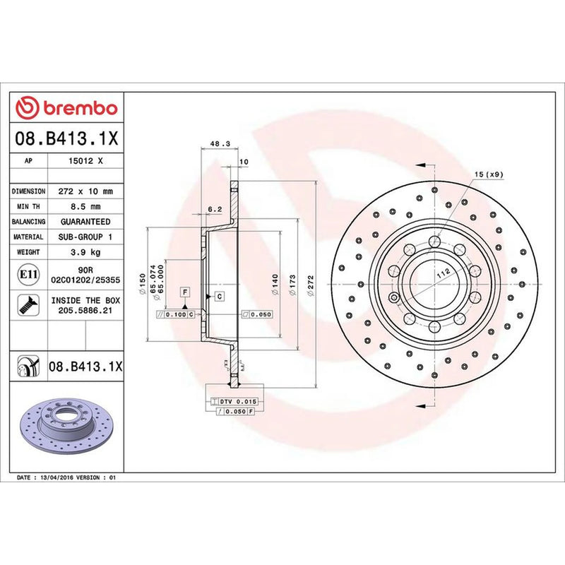 Brembo Xtra 2 x Rear Brake Discs 08.B413.1X