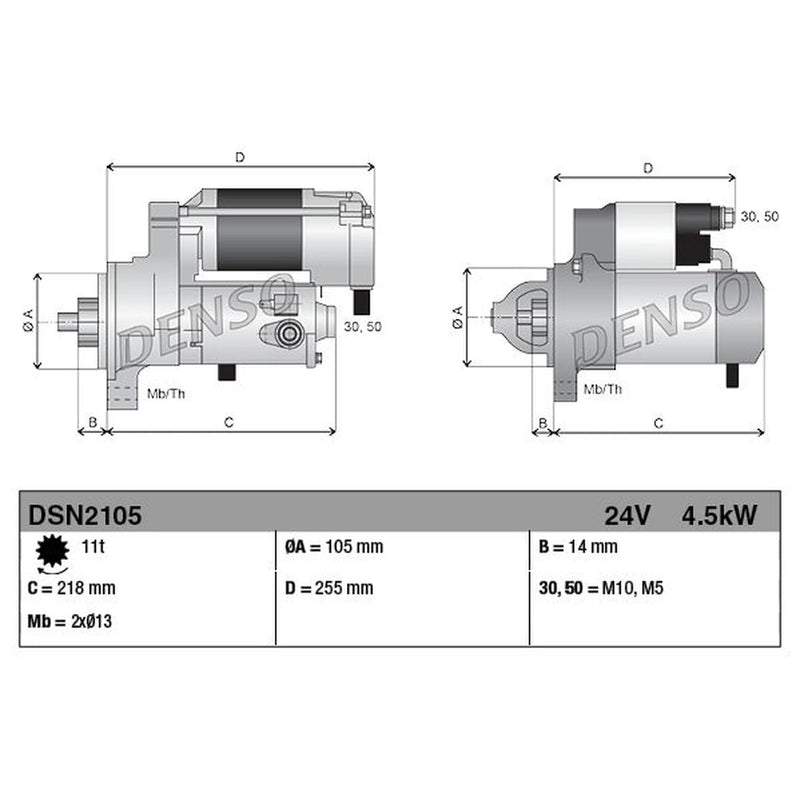 Denso Starter Motor 24V 4.5kW 11 Teeth DSN2105