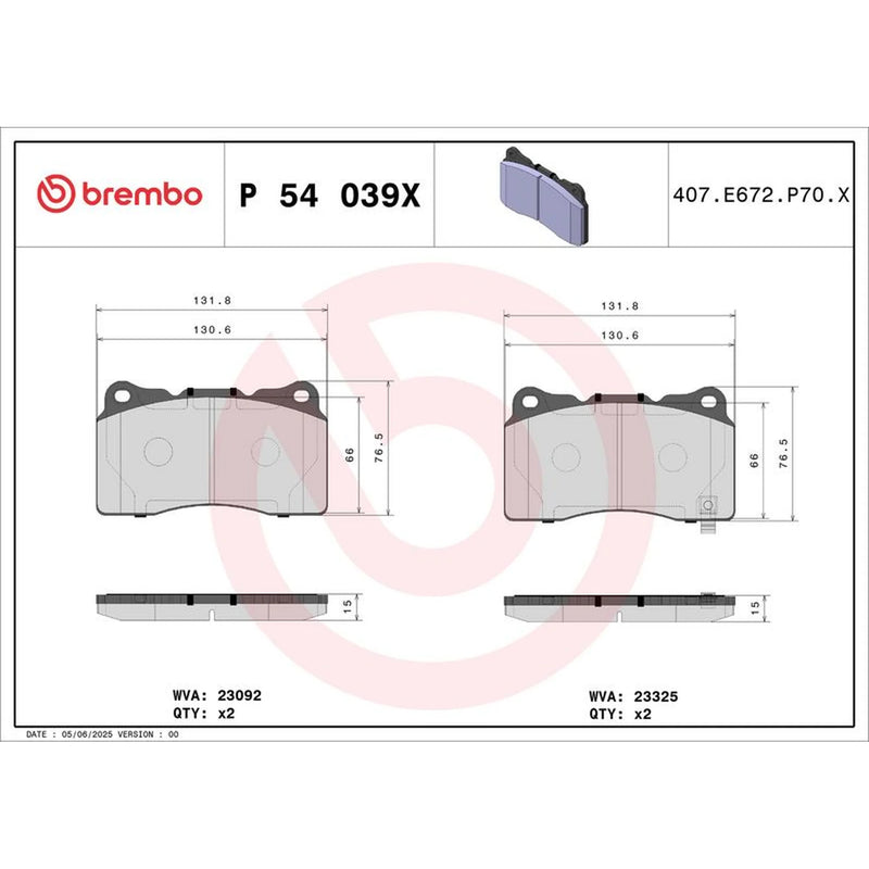 Brembo 4 x Front Brake Pad Set P54039X