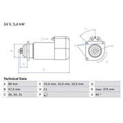 Bosch Starter Motor 24V 5.4kW 11 Teeth 0 986 013 260