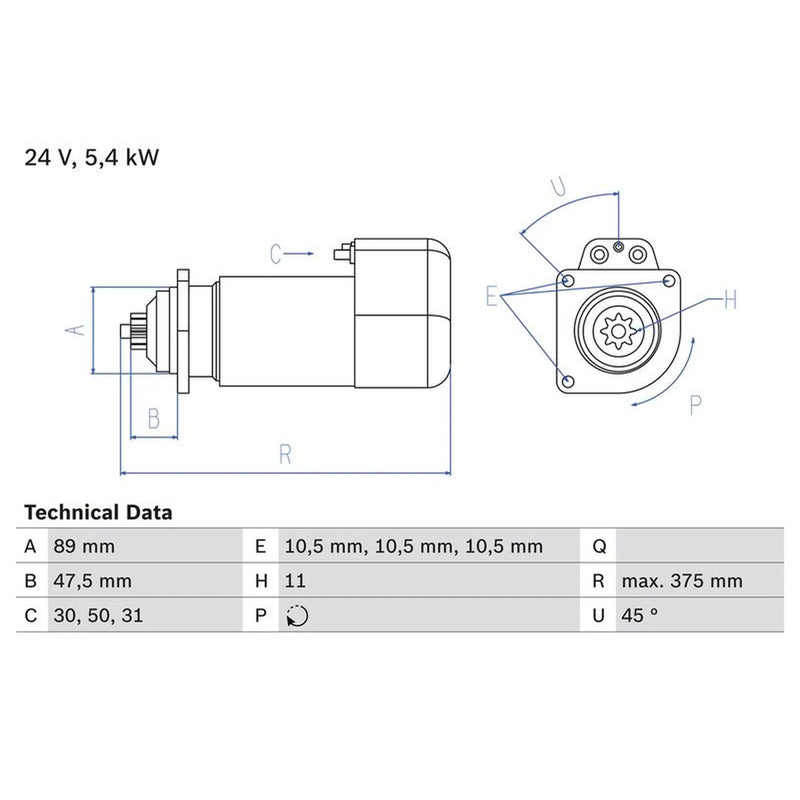Bosch Starter Motor 24V 5.4kW 11 Teeth 0 986 013 260