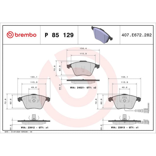 Brembo 4 x Front Brake Pad Set P85129