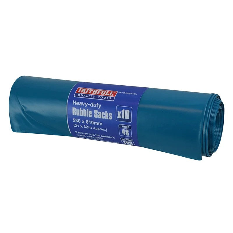 Faithfull Blue Heavy-Duty Rubble Sacks (Roll 10) - FAIBAGRS10H