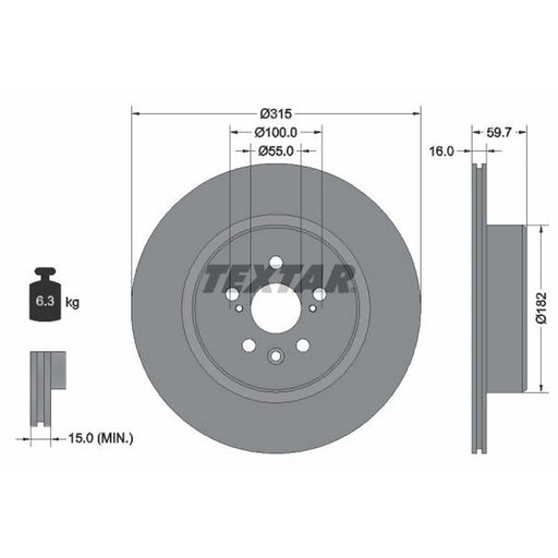 Textar 2 x Internally Vented Rear Brake Discs 92169503