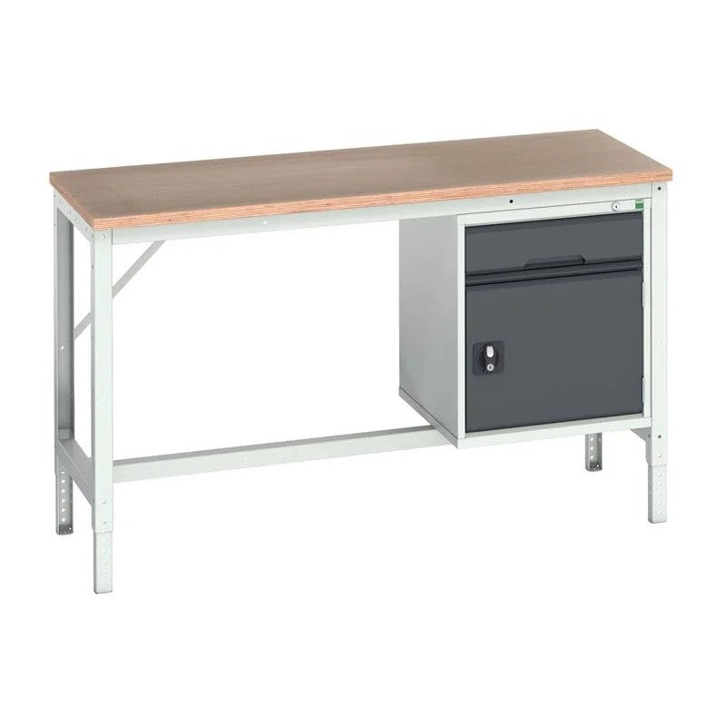 Bott Verso Adjustable Bench with Cupboard + Drawer, mpx Top 1500 x 600mm