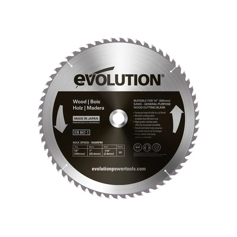 Evolution Wood Cutting Circular Saw Blade 355 x 2.8 x 25.4mm x 60T - GW355TCT-60