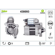 Valeo Starter Motor 12V 0.8kW 9 Teeth 438093