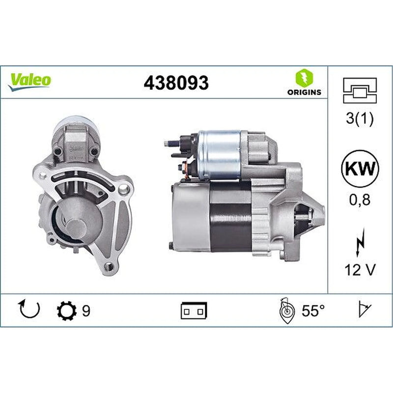 Valeo Starter Motor 12V 0.8kW 9 Teeth 438093