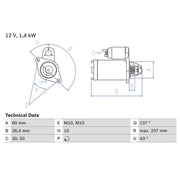 Bosch Starter Motor 12V 1.4kW 10 Teeth 0 986 021 280