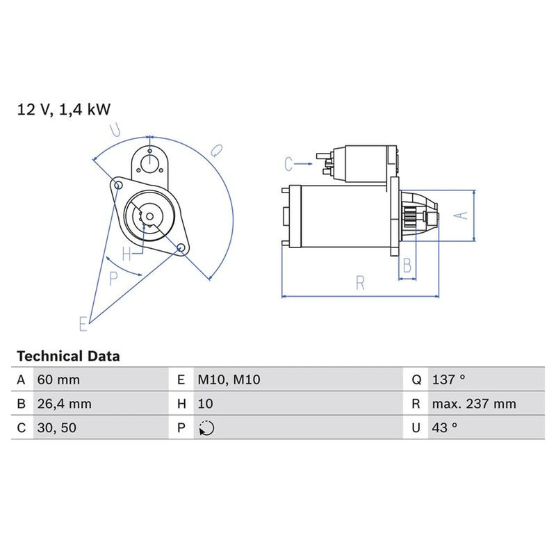 Bosch Starter Motor 12V 1.4kW 10 Teeth 0 986 021 280