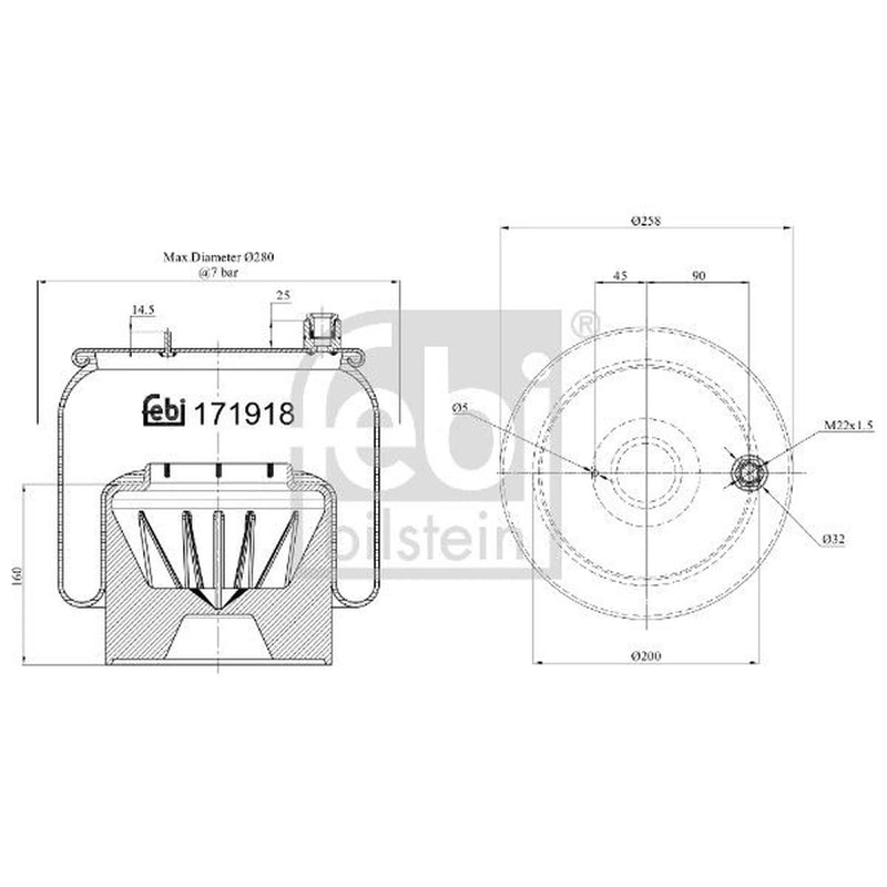 Febi Air Suspension Bellow 200mm Rear 171918