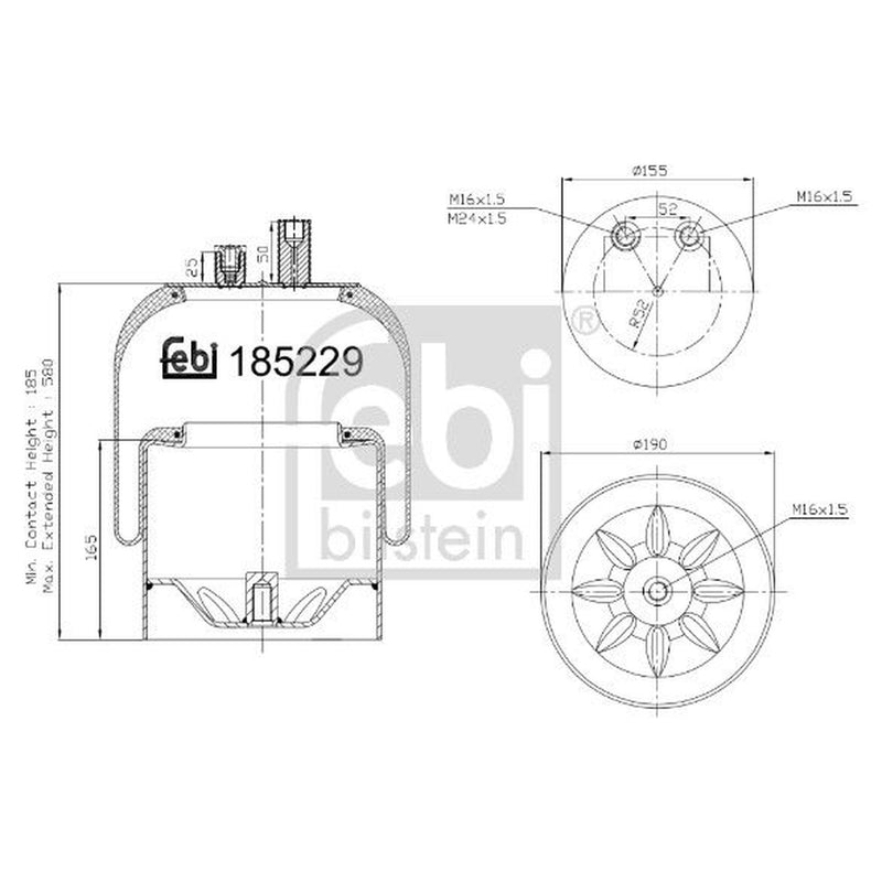 Febi Air Suspension Bellow 190mm Rear 185229