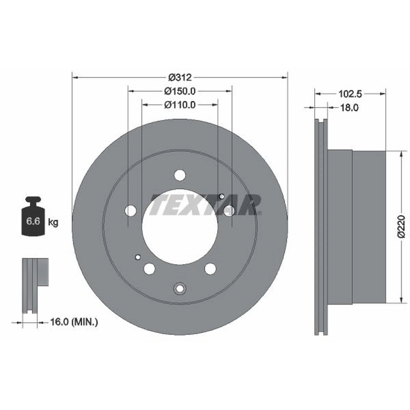 Textar 2 x Vented Rear Brake Discs 92249403