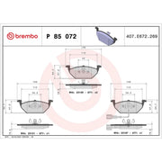 Brembo 4 x Front Brake Pad Set P85072