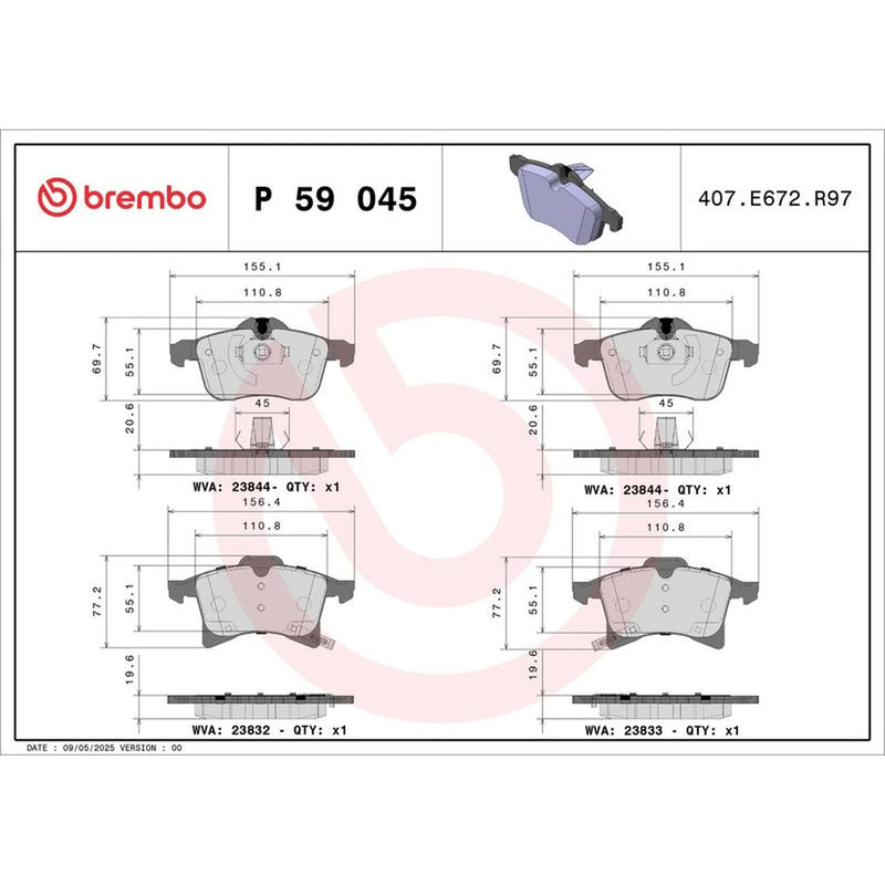 Brembo 4 x Front Brake Pad Set P59045