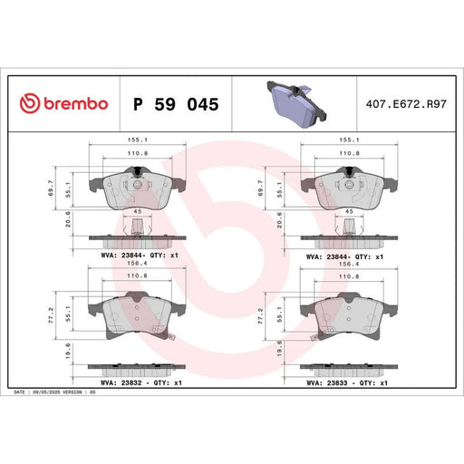 Brembo 4 x Front Brake Pad Set P59045X
