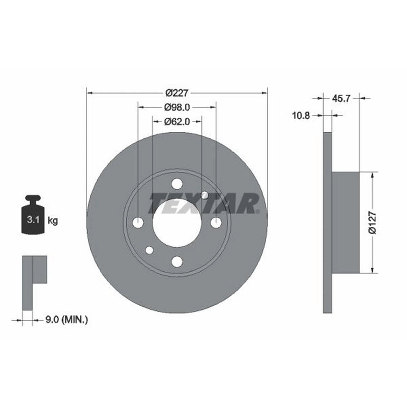 Textar 2 x Solid Front Brake Discs 92019300