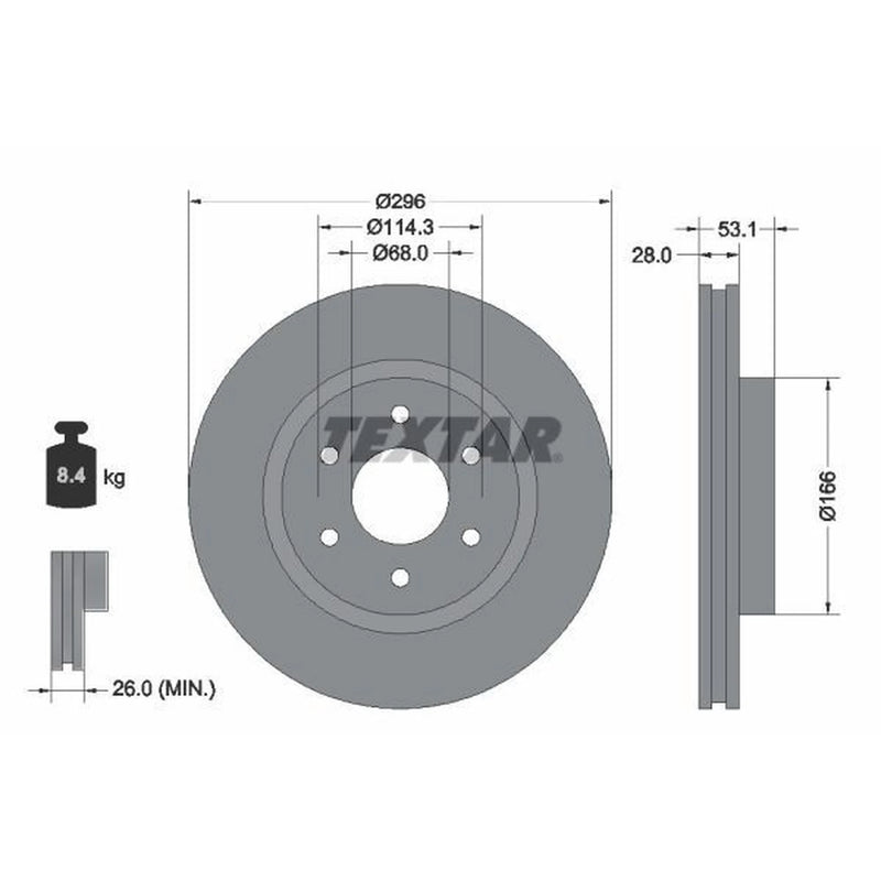 Textar 2 x Vented Front Brake Discs 92285803