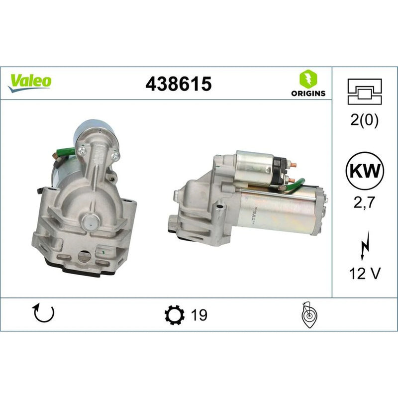 Valeo Starter Motor 12V 2.7kW 19 Teeth 438615