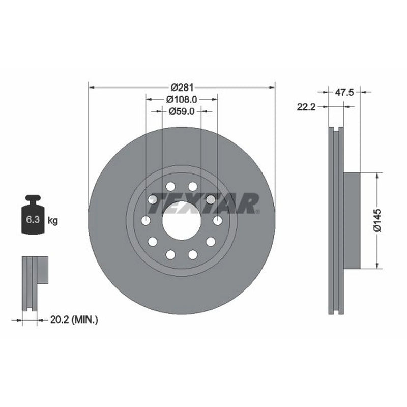 Textar 2 x Internally Vented Brake Discs 92093800