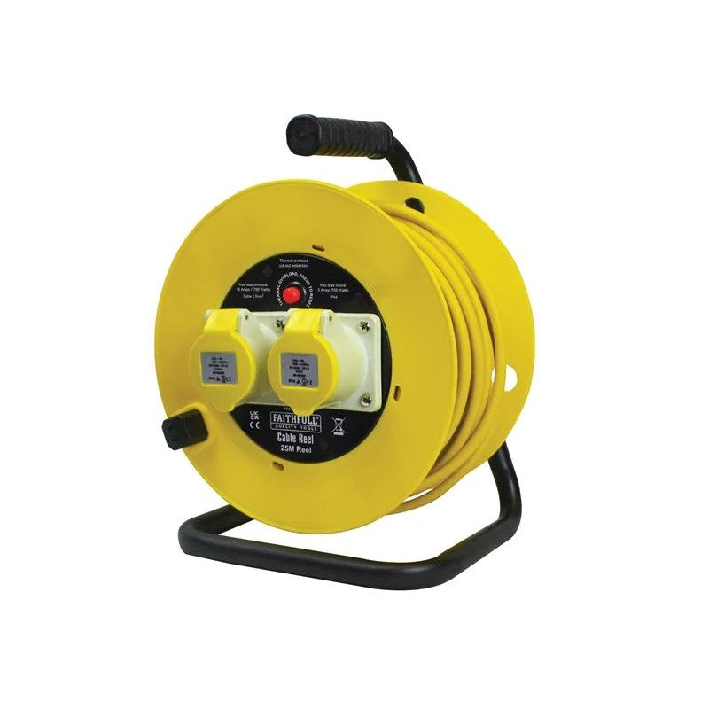 Faithfull Power Plus Open Drum Cable Reel 16A 2-Socket 25m ( Cable) 1.5-2.5mm