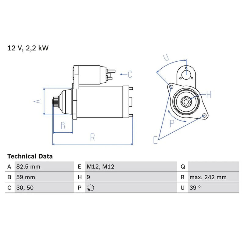 Bosch Starter Motor 12V 2.2kW 9 Teeth 0 986 022 460