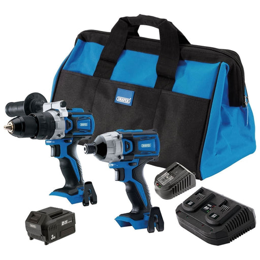 Draper D20 20V Combi/Driver Kit, 1 x 4.0Ah Battery, 1 x 3.0Ah Battery, 1 x Charg Draper  - Town Parts
