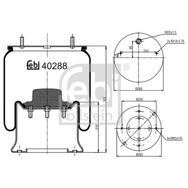 Febi Air Suspension Bellow 260mm 40288