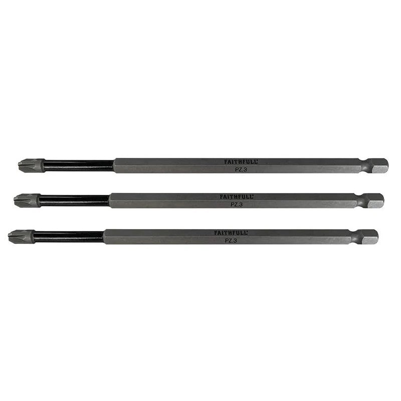 Faithfull Pozidriv Impact Screwdriver Bits PZ3 x (Pack 3) 75-150mm
