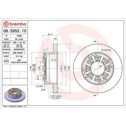 Brembo 2 x Solid Rear Brake Discs 08.5952.10