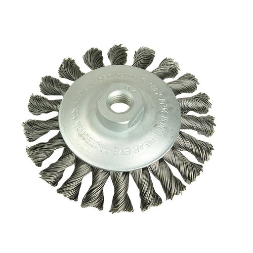 Lessmann Conical Knot Brush 100mm M10 Bore, 0.50 Steel Wire - 471.254