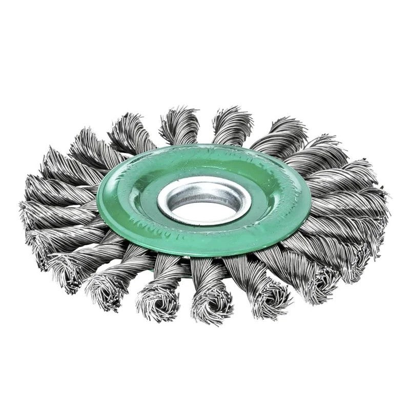 Lessmann Knot Wheel Brush 115 x 14mm 22.2mm Bore, 0.50 Stainless Steel Wire