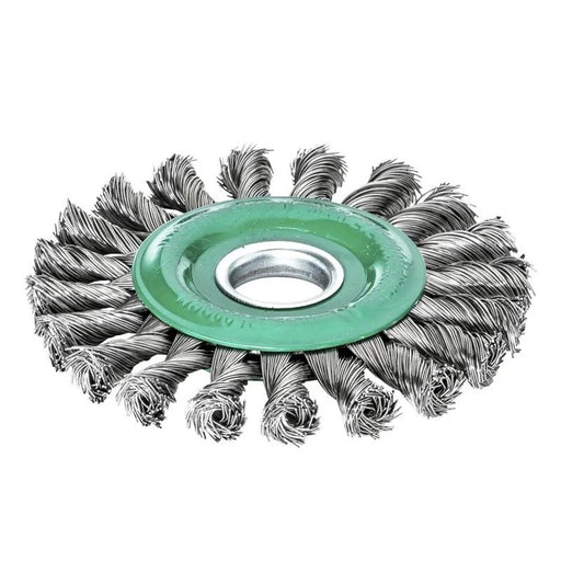 Lessmann Knot Wheel Brush 115 x 14mm 22.2mm Bore, 0.50 Stainless Steel Wire