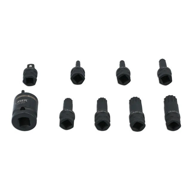 Laser Tools Dual Drive Spline Impact Bit Socket Set 9pc - PL