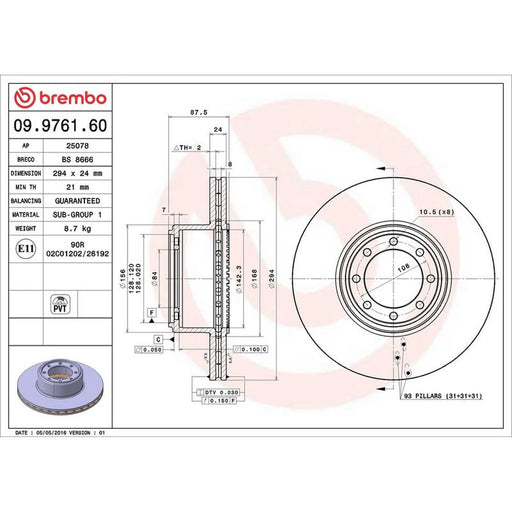 Brembo 2 x Internally Vented Rear Brake Discs 09.9761.60