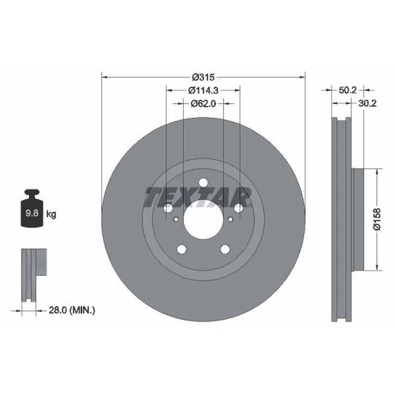 Textar 2 x Internally Vented Front Brake Discs 92185603