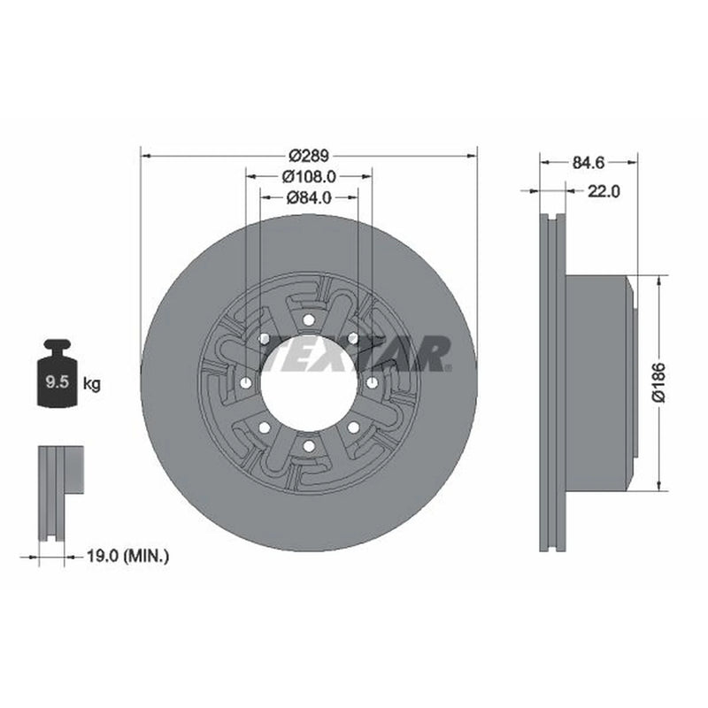 Textar 2 x Solid Rear Brake Discs 93089600