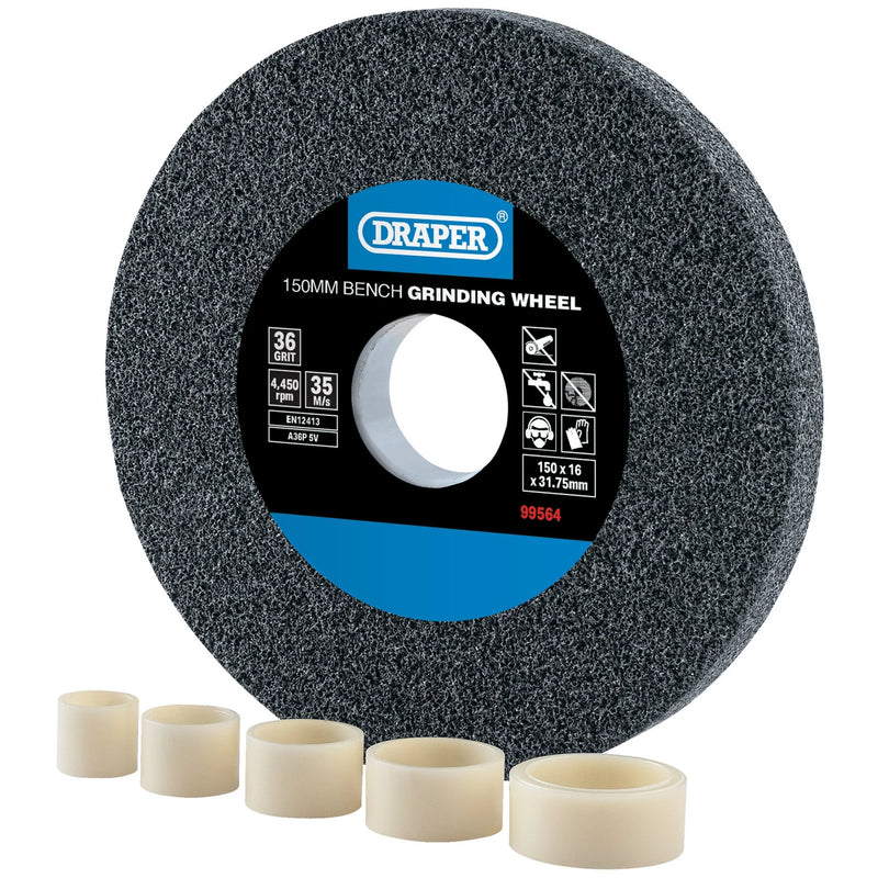 Draper Aluminium Oxide Bench Grinding Wheel, 150mm, 36 Grit