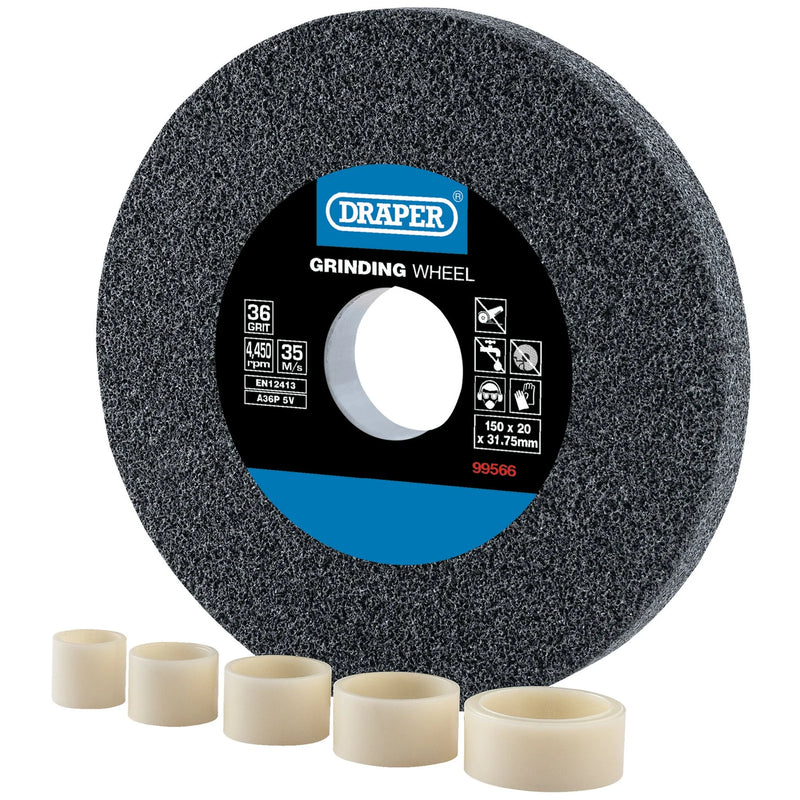 Draper Aluminium Oxide Bench Grinding Wheel, 150mm, 36 Grit