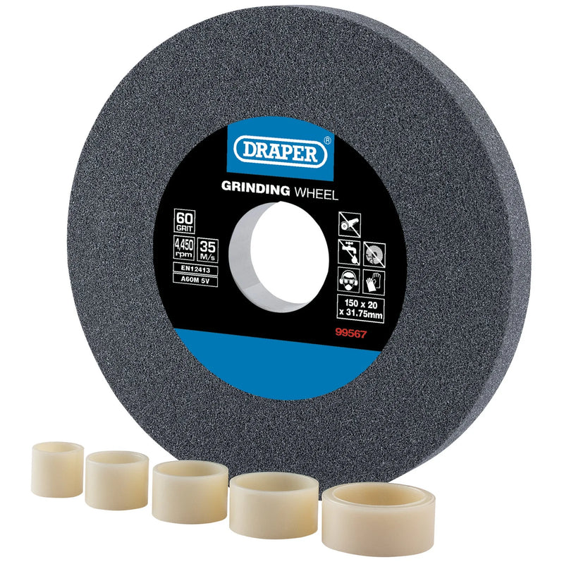Draper Aluminium Oxide Bench Grinding Wheel, 150mm, 60 Grit